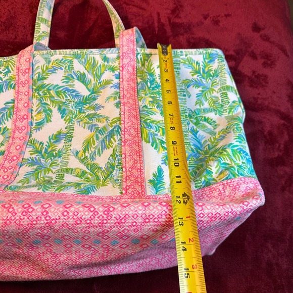 Lilly Pulitzer Canvas Tote Bag Tropical Palm Print Pink Green Beach Bag - Picture 12 of 12